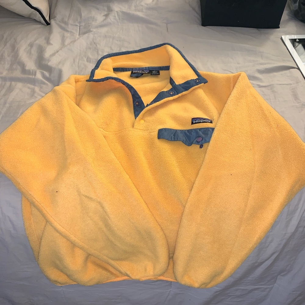 Yellow and Navy Patagonia Synchilla Pullover